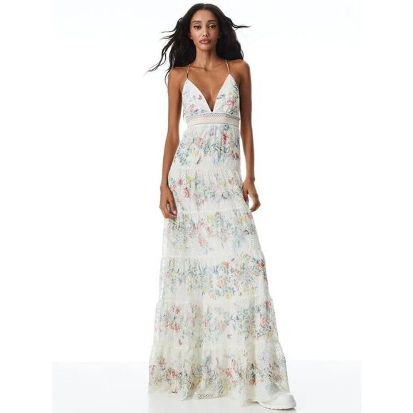 ALICE & OLIVIA Karolina Smocked Waist Tiered Maxi Dress  US12 - Picture 3 of 11